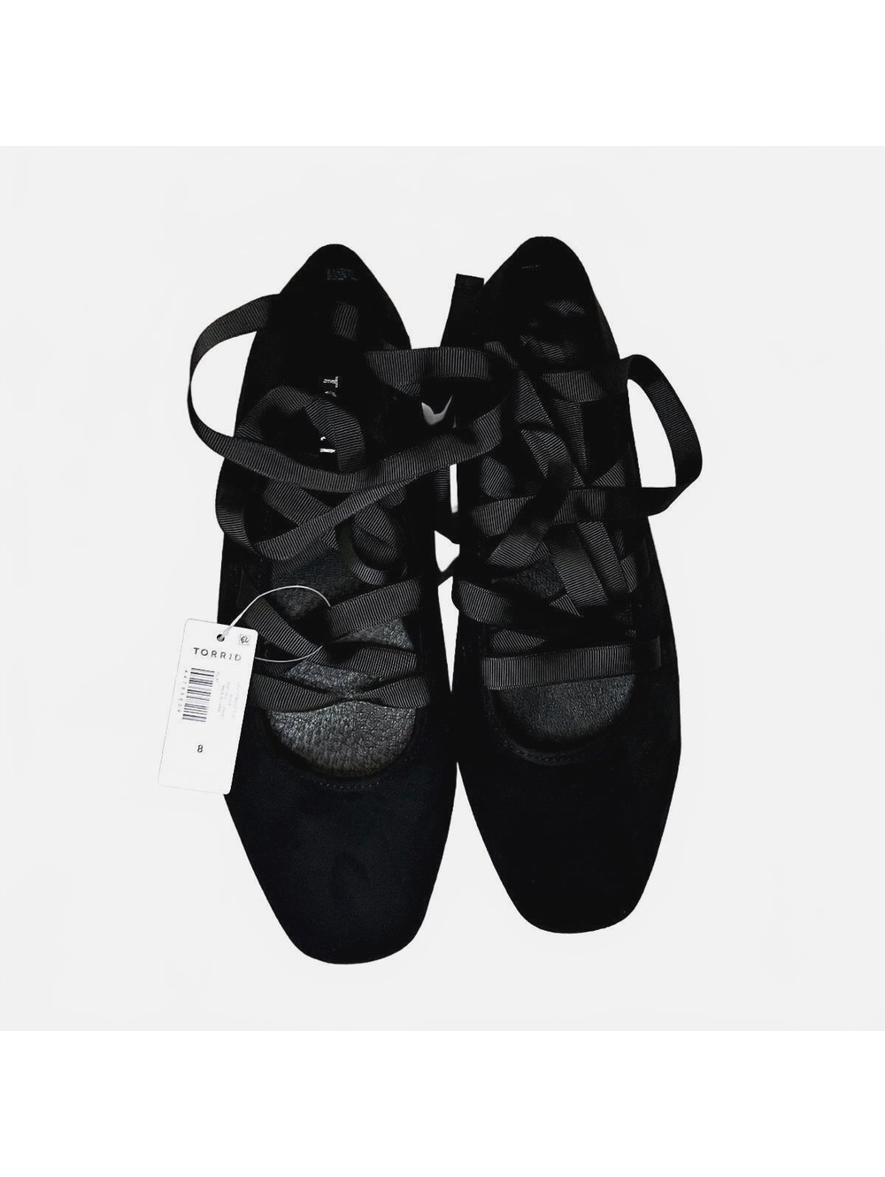 Torrid New With Tags Black Ballet Flats with Ribbon Lace-up Size 8WW Extra Wide